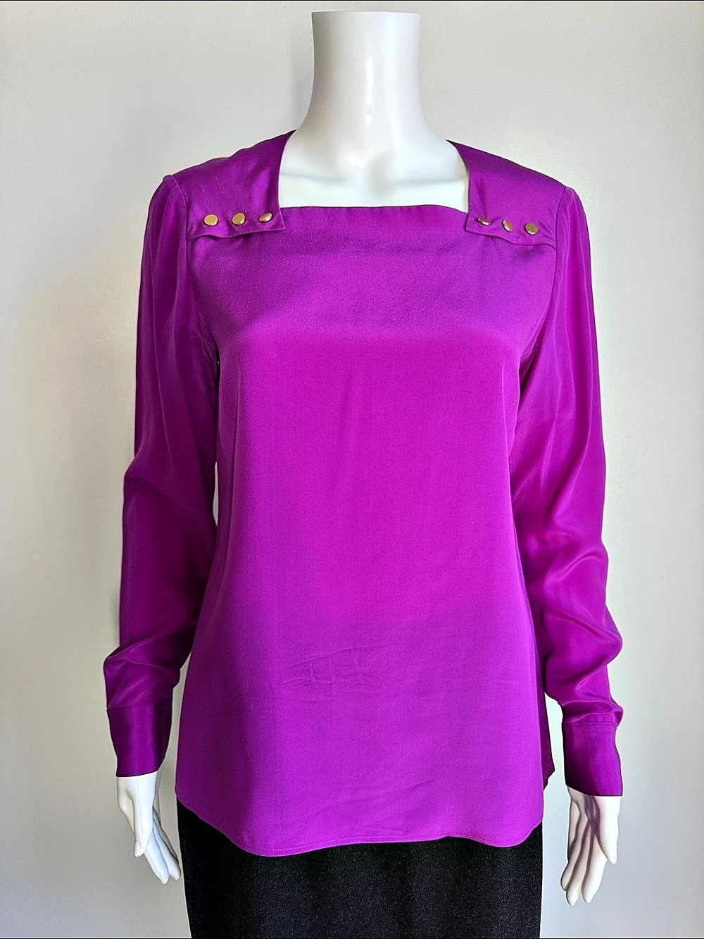 Antonio Melani 100% Silk Studded Blouse Magenta Size Small